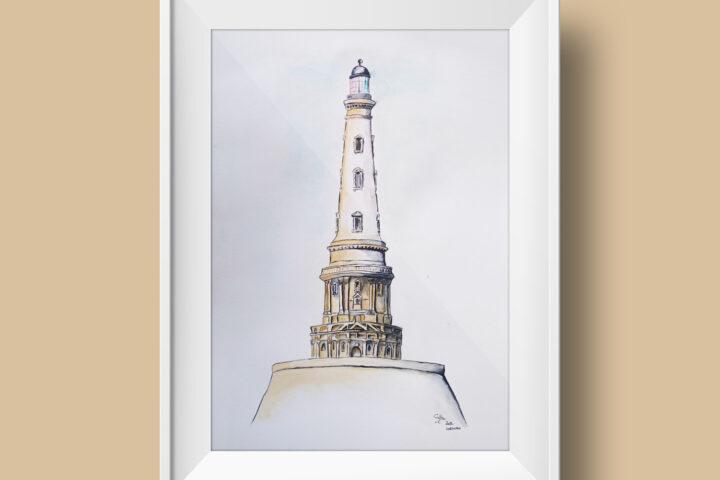 aquarelle présentant le phare de Courdouan