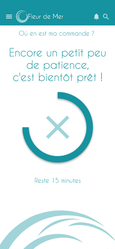 image d'interface pour prototype mobile pour un restaurant fictif et commande d'un article en ligne, page de temps de préparation