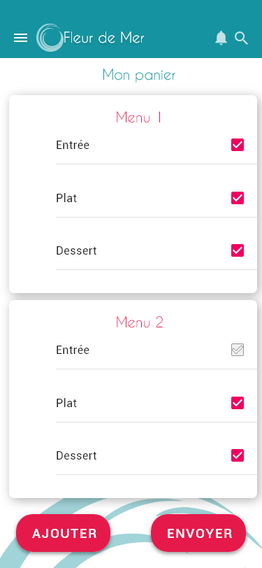 image d'interface mobile pour un prototype avec des cases à cocher et des boutons