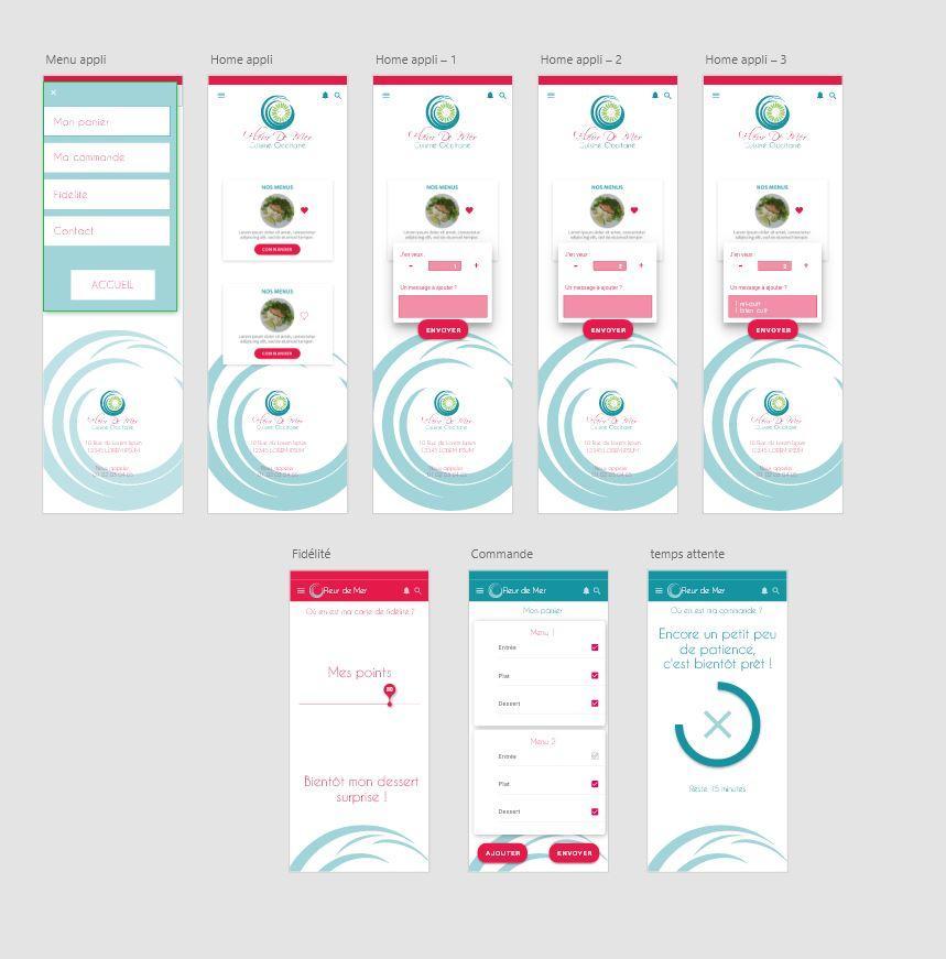 plan de travail dans Adobe XD, présentant des écrans pour une application mobile.