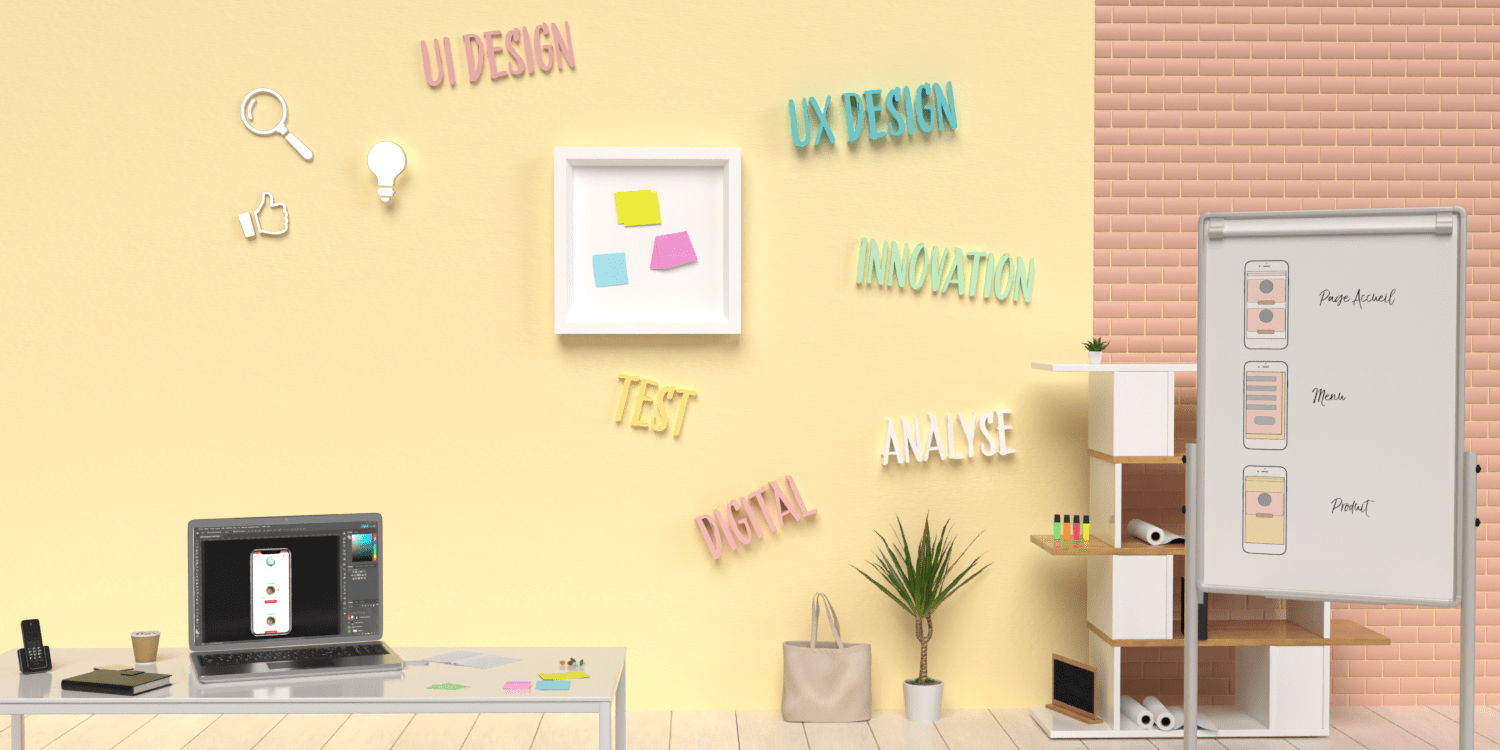 photo de bureau présentant des agenda, tableau, post-it, tablette, portable et ordinateur pour illustrer l'innovation