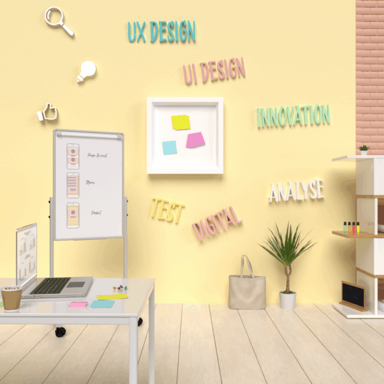 photo de bureau présentant des agenda, tableau, post-it, tablette, portable et ordinateur pour illustrer l'UX