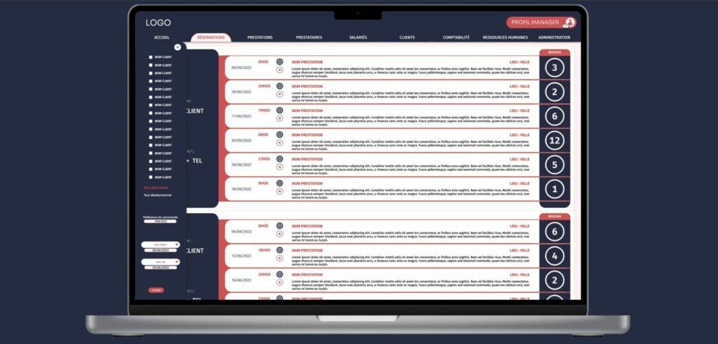 interface PC : un tableau SaaS avec filtre